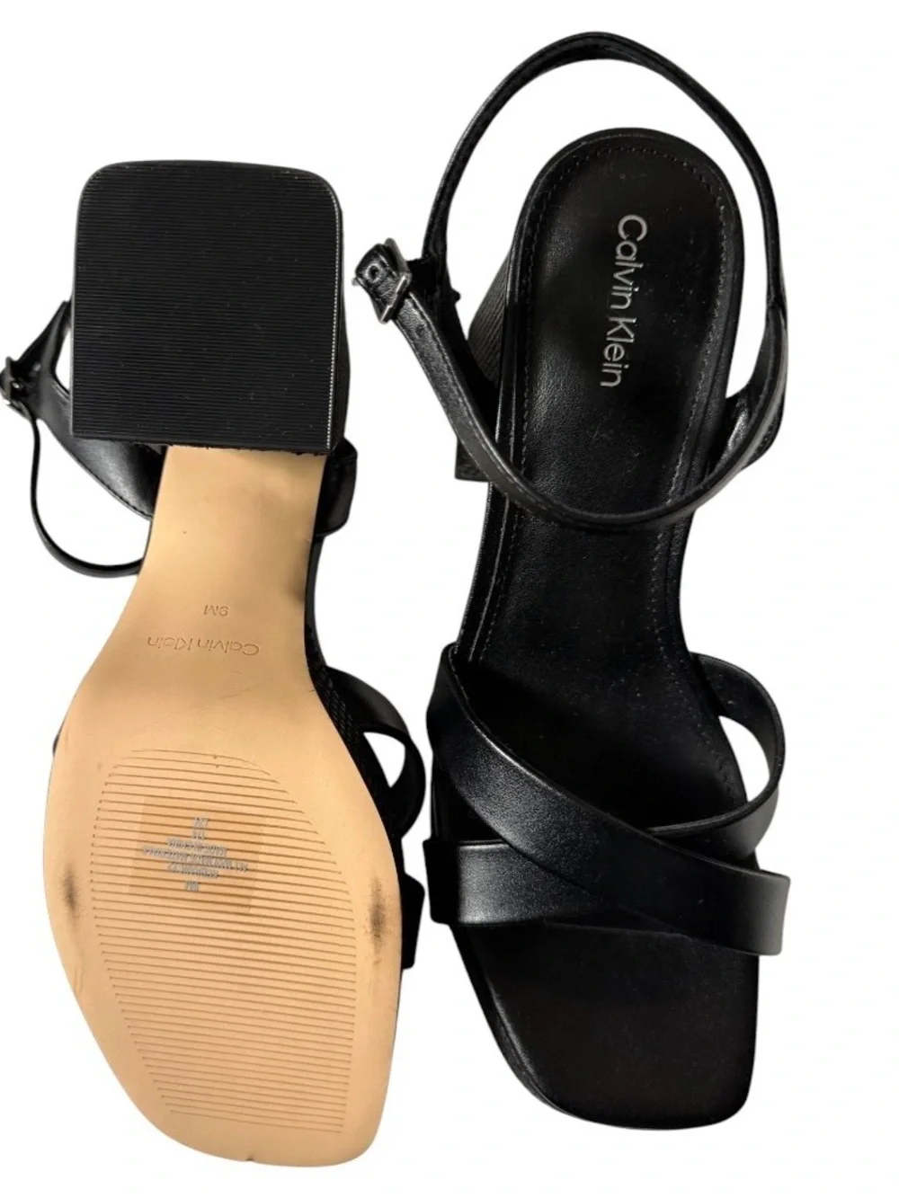 Calvin Klein Drancy Platform Block Heel Strappy Sandals Black Sz(9)
